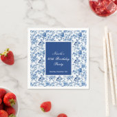 Serviette En Papier Chinoiserie Blue Birds and Flowers Anniversaire (En situation)