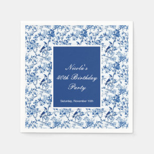 Serviette En Papier Chinoiserie Blue Birds and Flowers Anniversaire