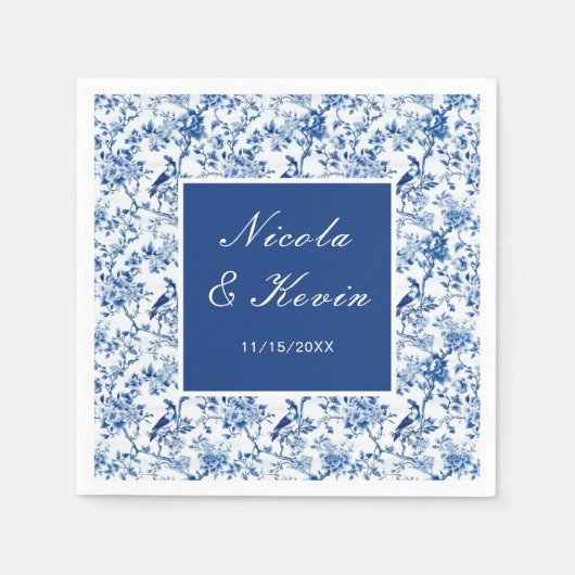 Serviette En Papier Chinoiserie Blue Birds and Flowers Wedding (Devant)