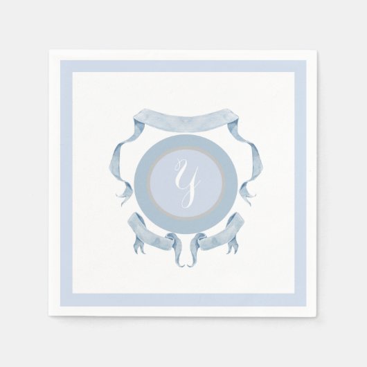 Serviette En Papier Chinoiserie Blue Ribbons Crest Shield (Devant)