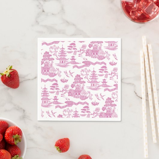 Serviette En Papier Chinoiserie Blue Willow en rose (En situation)