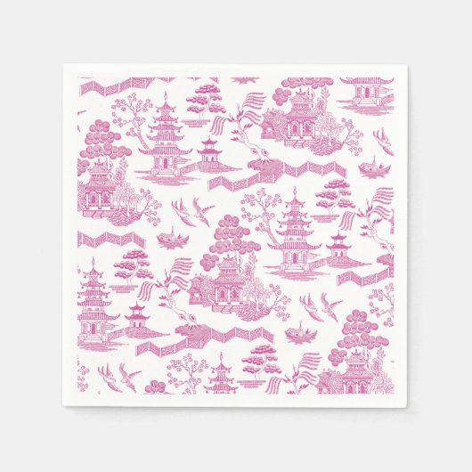 Serviette En Papier Chinoiserie Blue Willow en rose (Devant)