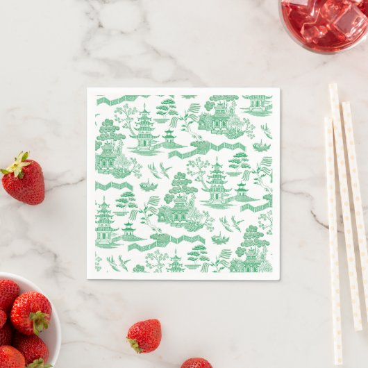 Serviette En Papier Chinoiserie Blue Willow en vert (En situation)