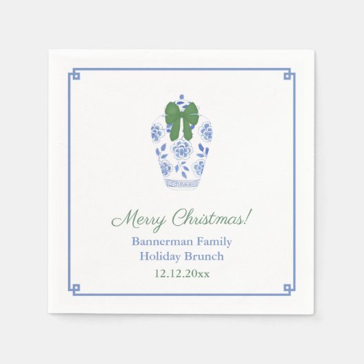 Serviette En Papier Chinoiserie Chic Green Ribbon Noël (Devant)