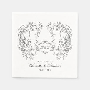 Serviette En Papier Chinoiserie cygne Couple de cygnes mariés