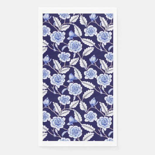 Serviette En Papier Chinoiserie Delft Blue Floral Porcelaine Motif (Devant)