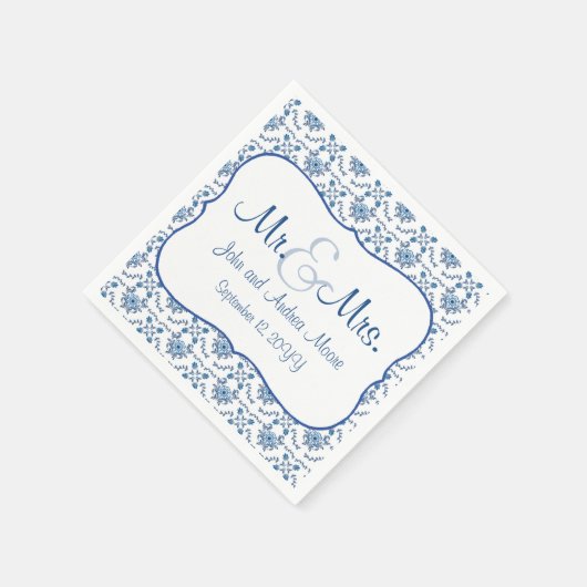 Serviette En Papier Chinoiserie Delft Motif bleu ・ mariage personnalis (Coin)