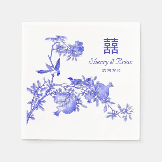 Serviette En Papier Chinoiserie Double Bonheur Mariage chinois (Devant)