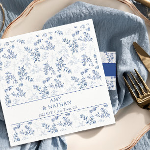 Serviette En Papier Chinoiserie Élégant Fleurs Bleu et Blanc Mariage