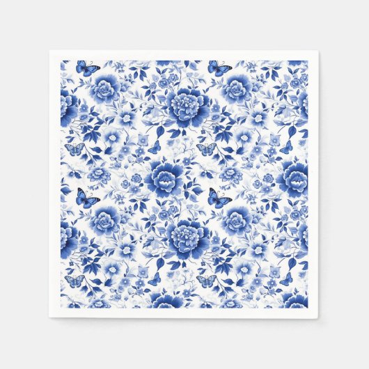 Serviette En Papier Chinoiserie florale bleue et blanche (Devant)