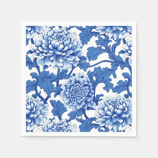 Serviette En Papier Chinoiserie Florale Peony bleu et blanc (Devant)