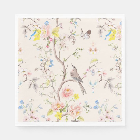 Serviette En Papier Chinoiserie florale rose (Devant)