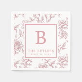 Serviette En Papier Chinoiserie Florale rose Mariage initial serviette (Devant)
