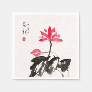 Serviette En Papier Chinoiserie Freehand Watercolor Floral Lotus Napki