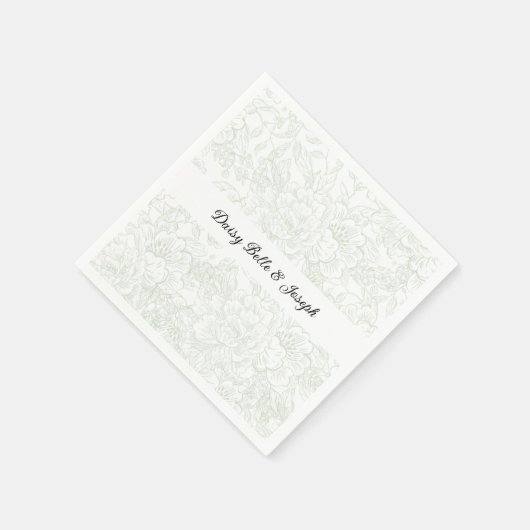 Serviette En Papier Chinoiserie Green Sage Peony Mariage (Coin)