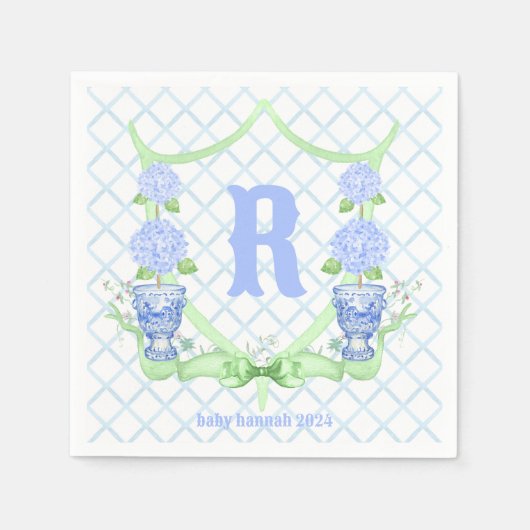 Serviette En Papier Chinoiserie Hydrangea Monogram (Devant)