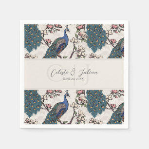 Serviette En Papier Chinoiserie ivoire au paon moderne