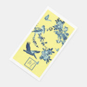 Serviette En Papier Chinoiserie jaune bleu Floral Élégant Monogramme (Coin)