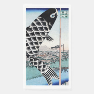 Serviette En Papier Chinoiserie Koinobori Carpe et paysage du Fuji