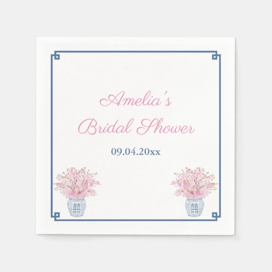 Serviette En Papier Chinoiserie Marine Et Wedding shower Rose (Devant)