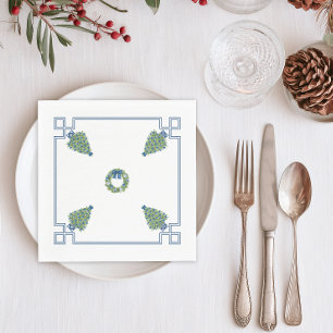Serviette En Papier Chinoiserie Noël Bleu et Blanc