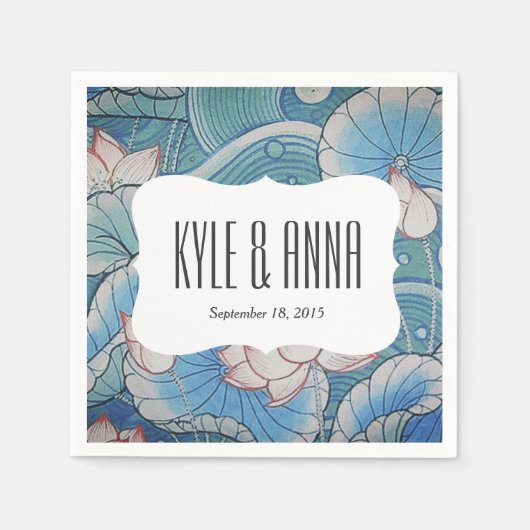 Serviette En Papier Chinoiserie Pastel Oriental Rose & Bleu Floral (Devant)