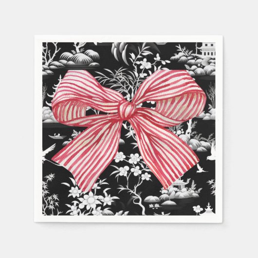 Serviette En Papier Chinoiserie Preppy Napkin à mâchoires rouges (Devant)