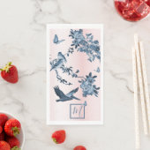 Serviette En Papier Chinoiserie rose bleu Floral Élégant Monogramme (En situation)