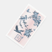 Serviette En Papier Chinoiserie rose bleu Floral Élégant Monogramme (Coin)