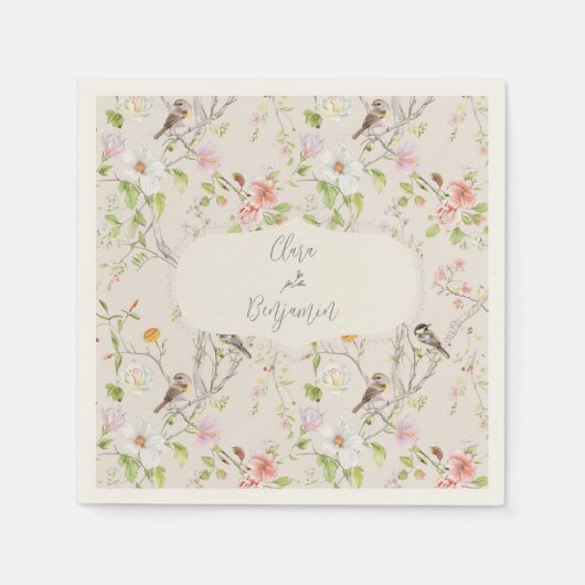 Serviette En Papier Chinoiserie rose Floral Mariage (Devant)