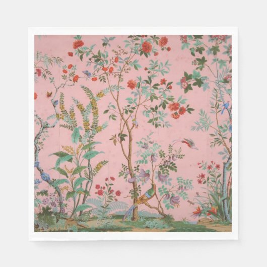 Serviette En Papier Chinoiserie rose Oiseau Floral Découpage (Devant)
