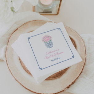 Serviette En Papier Chinoiserie Rose Pâle Marine Paonée Mariage Shower