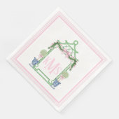 Serviette En Papier Chinoiserie rose preppy Pagode Monogramme (Coin)