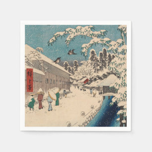 Serviette En Papier Chinoiserie Ukiyo-e Paysage japonais d'hiver ennei