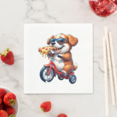 Serviette En Papier chiot à vélo mangeant de la pizza (En situation)