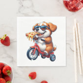 Serviette En Papier chiot à vélo mangeant de la pizza (En situation)