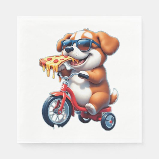 Serviette En Papier chiot à vélo mangeant de la pizza (Devant)