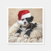 Serviette En Papier Chiot de Noël sur un Coussin de fourrure (Devant)