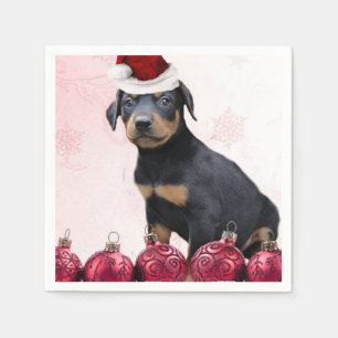 Serviette En Papier Chiot de Pinscher de dobermann de Noël