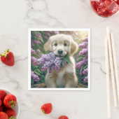 Serviette En Papier Chiot Golden Retriever avec Lilacs (En situation)