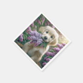 Serviette En Papier Chiot Golden Retriever avec Lilacs (Coin)
