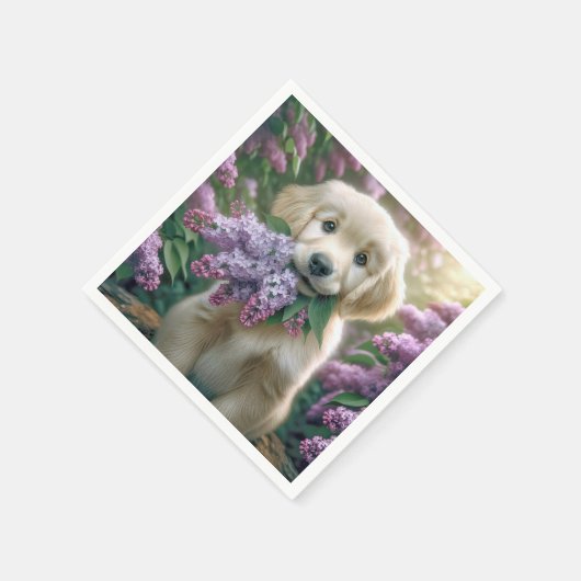 Serviette En Papier Chiot Golden Retriever avec Lilacs (Coin)