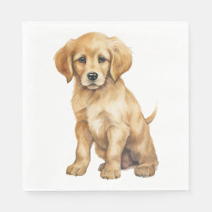 Serviette En Papier Chiot Golden Retriever Mignon Chien Aquarelle