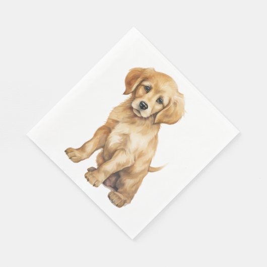 Serviette En Papier Chiot Golden Retriever Mignon Peinture Aquarelle C (Coin)