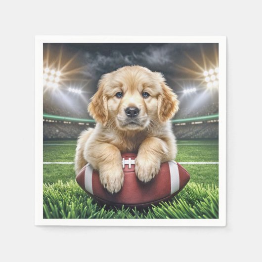 Serviette En Papier Chiot Golden Retriever Sur Un Football (Devant)