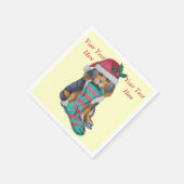 Serviette En Papier chiot noir et brun mignon vêtu pour noël (Coin)