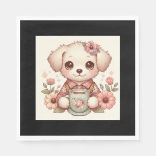 Serviette En Papier Chiot vintage avec thé floral