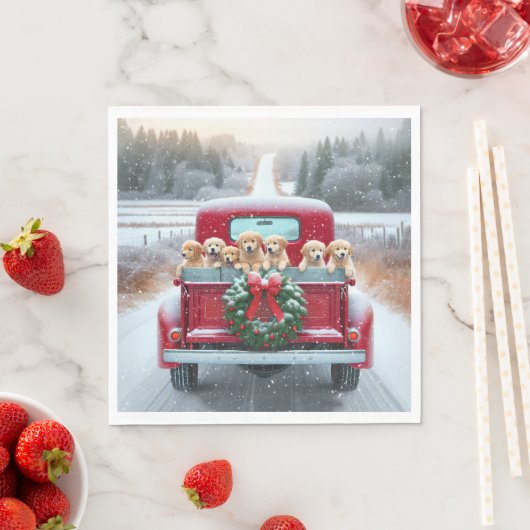 Serviette En Papier Chiots de Noël Golden Retriever (En situation)