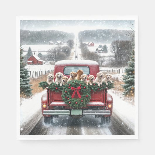 Serviette En Papier Chiots de Noël Golden Retriever (Devant)