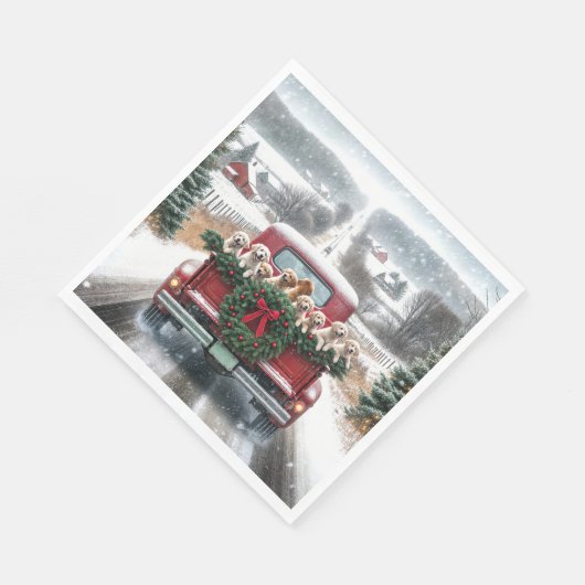 Serviette En Papier Chiots de Noël Golden Retriever (Coin)
